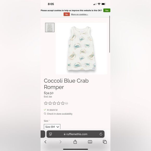 Coccoli matching set of 2 Baby Romper (twins?) White with Blue and Orange Crabs - Picture 10 of 10